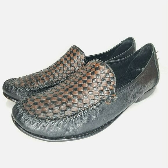 Cole Haan Woven Upper Leather Loafers Black Brown Size 7.5 B Slip On - Picture 1 of 10